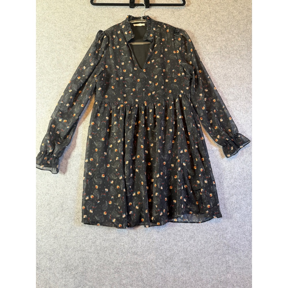 Les Petites Bombes Dress Womens Small Black Floral Metallic Excellent Babydoll